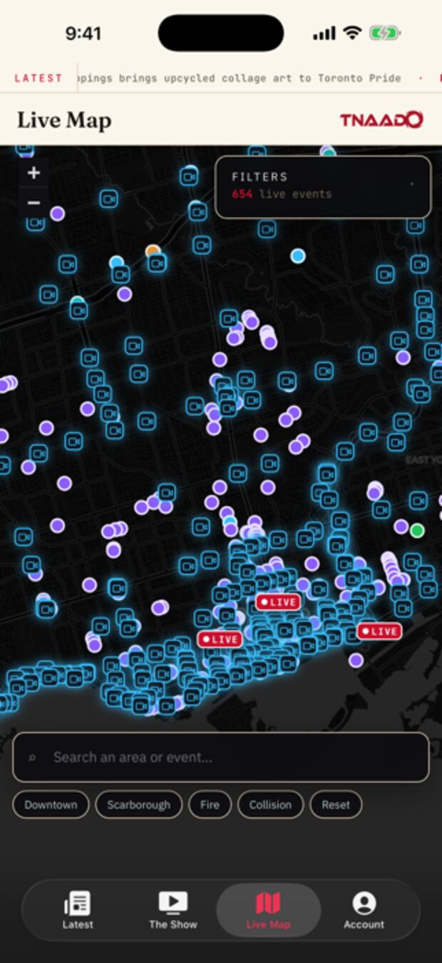 The Dispatch showing the live incident map of Toronto